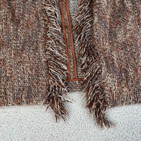 Wool Blend Open Front Fringe Sweater Womens P Brown Beige Knit Boho Intermix - Picture 4 of 13